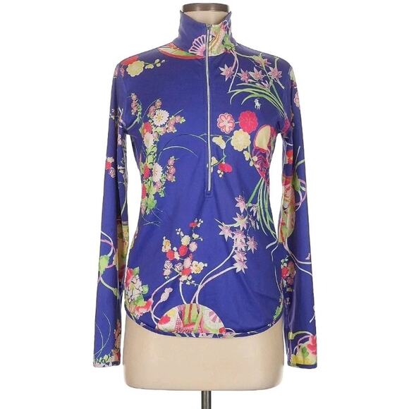 POLO GOLF Ralph Lauren Top Long Sleeve Half Zip Floral High Neck Women Sz M (V4 - Picture 1 of 7